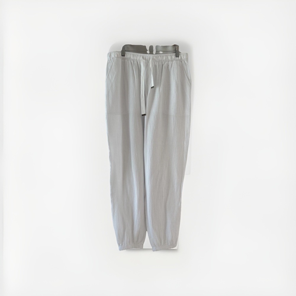 Calme Johnny Was Gauze Relaxed Jogger Womens‎ Large White Cotton Tie Waist Pants
